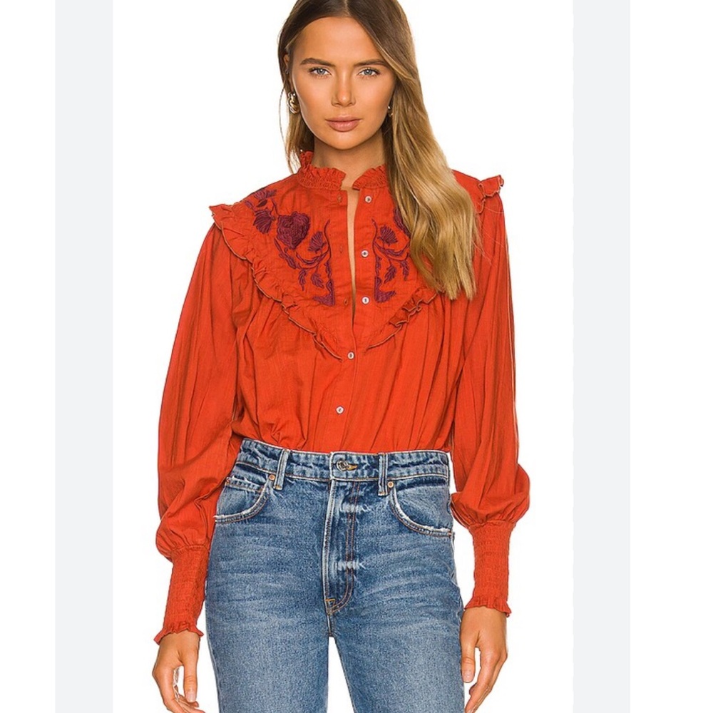 Free People ROSE VINES EMBROIDERED TOP